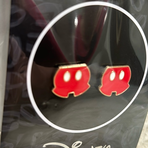 Mickey Mouse Pants ShortsStud Earrings Enamel Red & Gold Unopened Disney °O° NEW - Picture 3 of 4